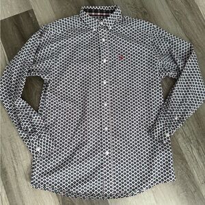 Ariat Navy and White Diamond Print Button-Down Shirt